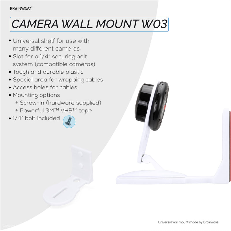 [Australia - AusPower] - Adhesive Baby Monitor & Security Camera Wall Mount Holder Shelf for Eufy Wyze Nanit Infant Optics Wansview Blink TP Link Kasa Ring & More, Easy to Install Bracket, Reduce Blind Spots & Clutter (W03) 