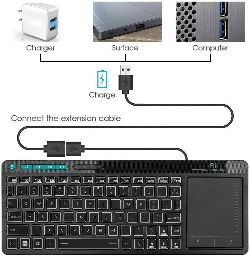 [Australia - AusPower] - Rii K18 Plus Wireless 3-LED Color Backlit Multimedia Keyboard with Multi-Touch Big Size Trackpad,Rechargable Keyboard for Android TV Box,PC,Smart TV,Xbox,Raspberry Pi, HTPC IPTV,Windows, MacOS 2.4GHz 