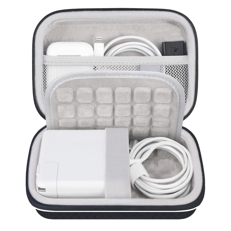 [Australia - AusPower] - Lacdo Hard Carrying Case for MacBook Pro Air MagSafe/MagSafe 2 Power Adapter, iPhone13/13 Pro Charger, USB-C Hub, Type-C Hub, Earbuds, USB Cable Organizer EVA Protective Shockproof Travel Bag, Black 