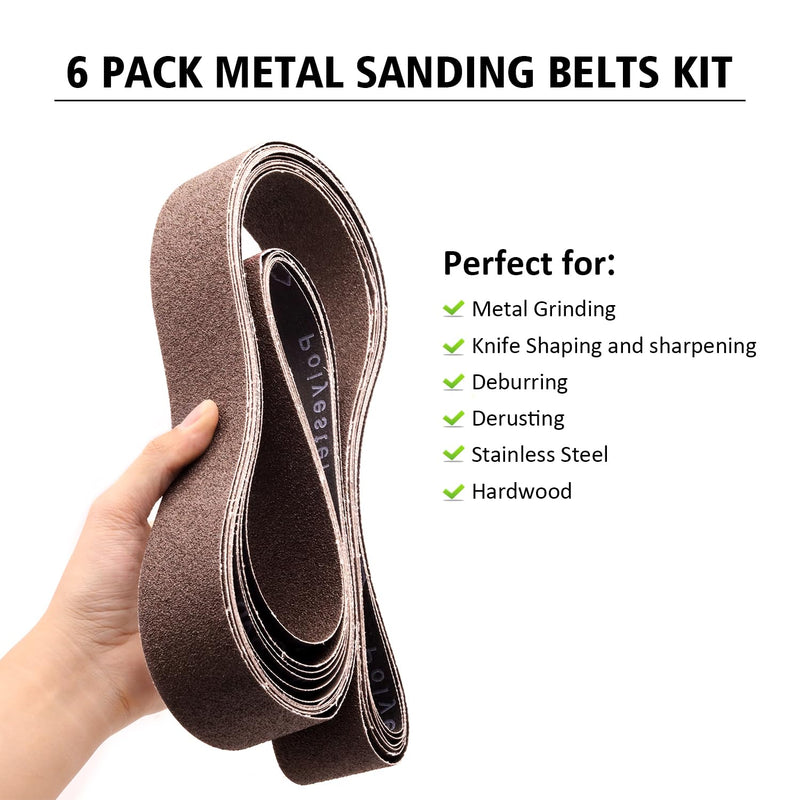[Australia - AusPower] - 2 x 72 Inch Sanding Belts for Belt Sander, 60/80/120/240/400/600 Grit Calcined Aluminum Oxide Metal Sanding Belts Assortment, 6 Pack(2x72in) Mix Grits(60-600) 