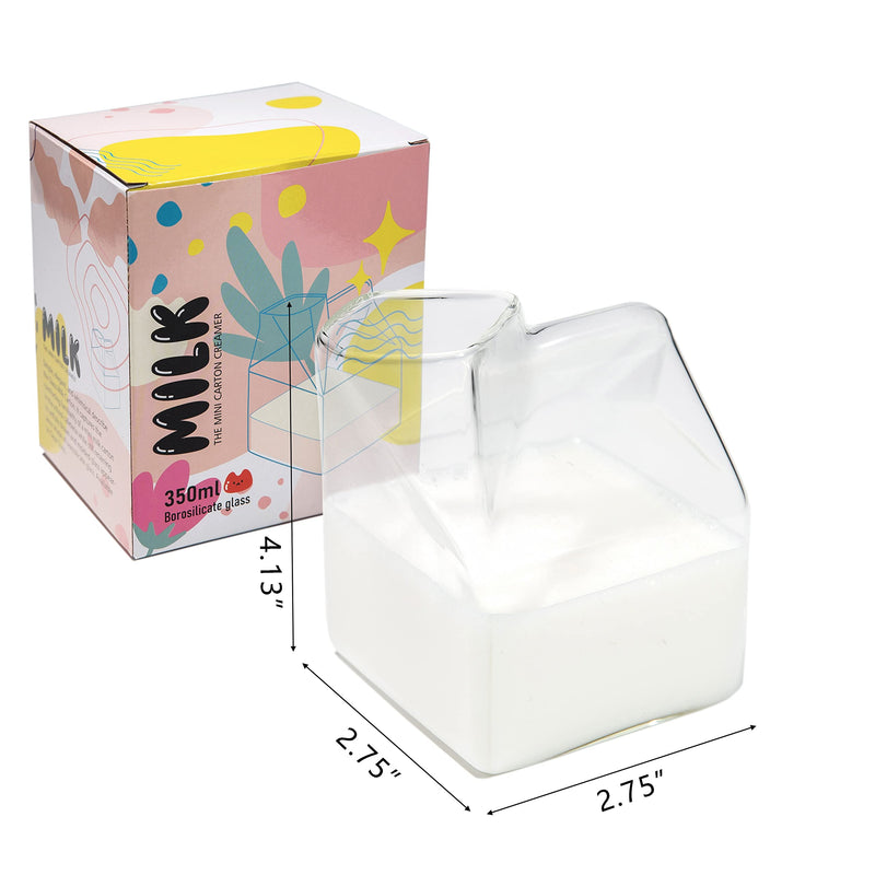 [Australia - AusPower] - Glass Milk Carton Creamer Pitcher Cute Clear Milk Carton Cup Mini Creamer Pitcher Container 13 Oz, 1Pcs basic model 