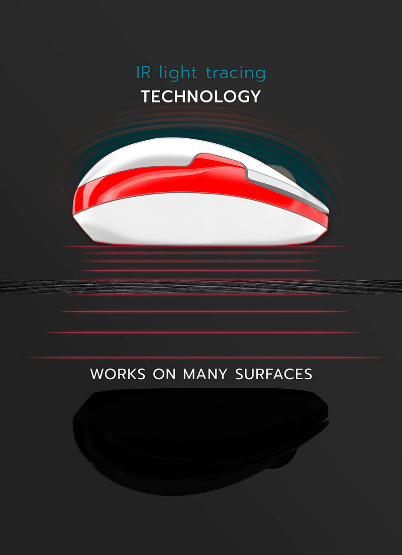 [Australia - AusPower] - ShhhMouse Wireless Silent Noiseless Clickless Mobile Optical Mouse with USB Receiver and Batteries Included, Portable and Compact, for Notebook, PC, Laptop, Chromebook, Computer, MacBook (White/Red) White/Red 