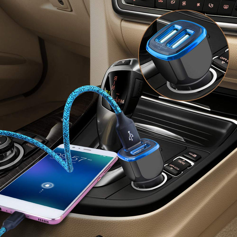 [Australia - AusPower] - Dual USB Car Charger, Wall Plug with 2 Pack Type C Cable for Samsung Galaxy A50 A20 S21 S21+ S20+ Ultra S10 Note 20 Ultra 10 A51 A71 A10E S10E black blue 