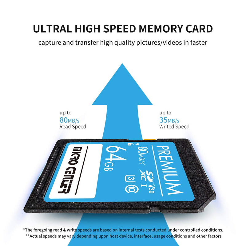 [Australia - AusPower] - Premium 64GB SDXC Card from MicroCenter, Class 10 SD Flash Memory Card UHS-I C10 U3 V30 4K UHD Video R/W Speed up to 80/35 MB/s for Cameras Computers Trail Cams (64GB) 