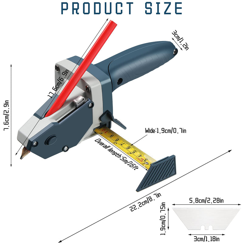 [Australia - AusPower] - Gypsum Board Cutting Tool Multifunctional Woodworking Panel Cutter with Tape Measure kt Board Cutting Tool Kit Includes 1 Gypsum Board Cutter, 1 Pencil and 5 Blades 