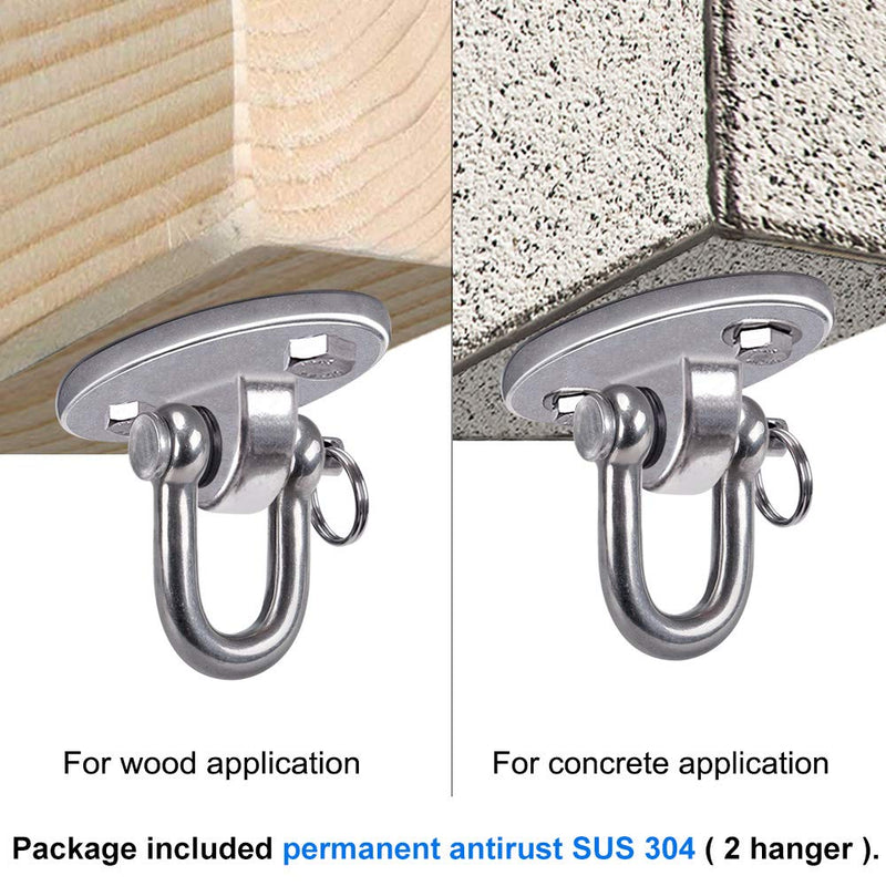 [Australia - AusPower] - SELEWARE 2 Pieces 2000 lb Capacity Stainless Steel 180° Swing Hangers, Heavy Duty Swing Hooks for Concrete Ceiling Wooden, Hanging Hardware for Por Porch Playground Hammock Gym Swing Sets 