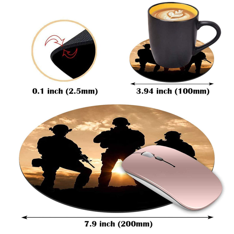[Australia - AusPower] - Round Mouse Pad with Coasters Set, American Army Troops Military Design Mouse Pad, Non-Slip Rubber Base Mouse Pads for Laptop and Computer Office Accessories 