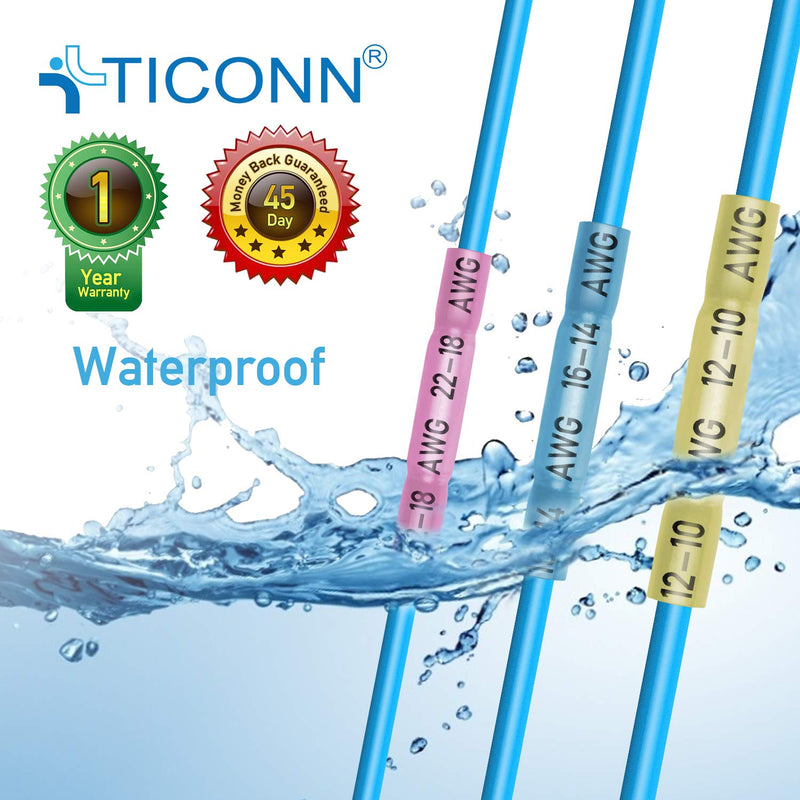 [Australia - AusPower] - TICONN 200PCS Heat Shrink Butt Connectors Kit, Insulated Waterproof Electrical Marine Automotive Wire Crimp Terminals, Butt Splice (3 Colors / 3 Sizes) 