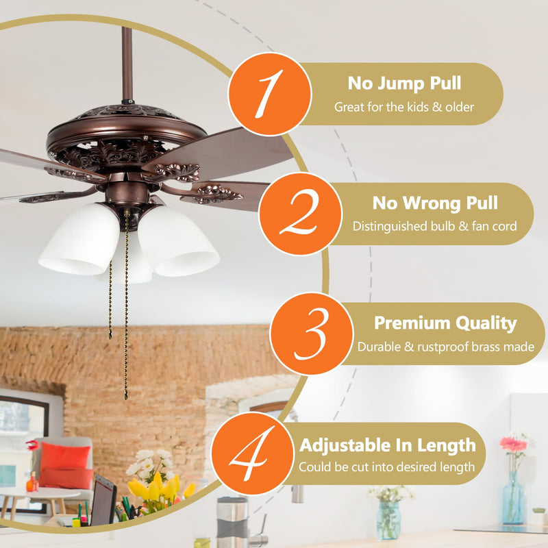 [Australia - AusPower] - ghicc Ceiling Fan Pull Chain, 17.32 Inch Extra Long Fan Cord, Fit All Standard 3mm Diameter Ceiling Fans and Light Fixtures Pull Model 6 Bronze 17-inch 