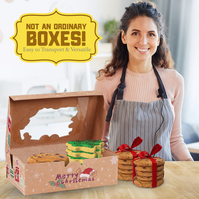[Australia - AusPower] - Vlish 12 Christmas Cookie Kraft Boxes with Transparent Window for Gift - Bulk of 12, Large - Auto-Pop Up 6 Holiday Designs, Auto-Pop Up Baking Container for Cupcakes, Candy, Dessert, Brownies Gift Giving Treats - 5.9” x 8.6” x 2.7” 