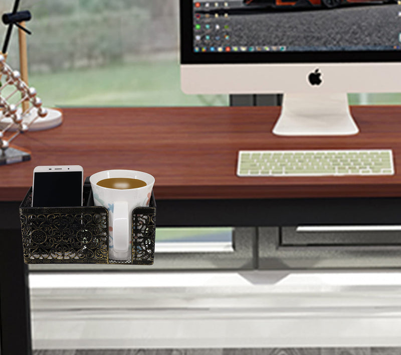 [Australia - AusPower] - Aurynns Desk cup holder,Clip on cup holder, to store beverags stationery and mobile phone(black + gold) black + gold 