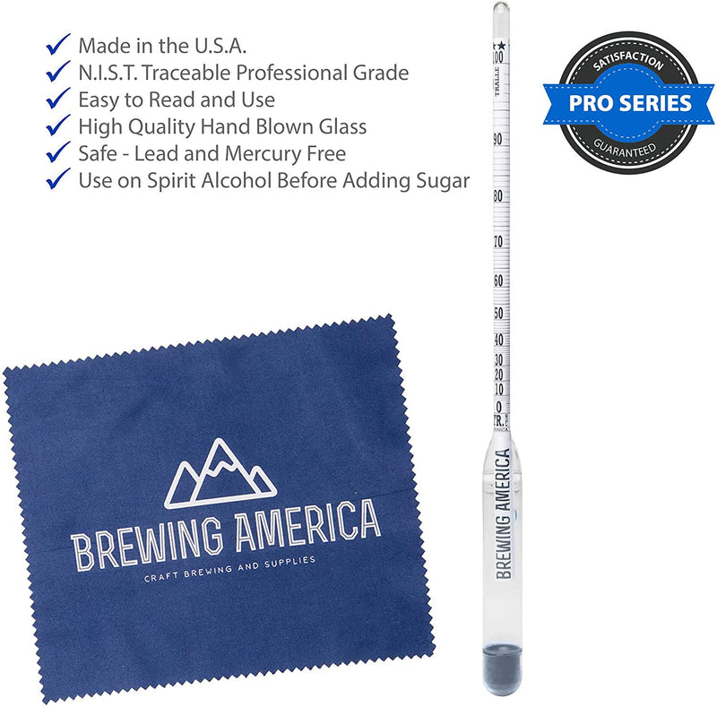 [Australia - AusPower] - Hydrometer Alcohol Meter Test Kit: Distilled Alcohol American-Made 0-200 Proof Pro Series Traceable Alcoholmeter Tester Set with Glass Jar for Proofing Distilled Spirits - Made in America 