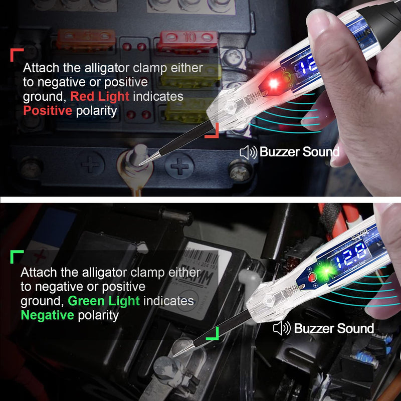 [Australia - AusPower] - AWBLIN Upgraded Automotive Buzzer Test Light 4-60V DC Digital LED Circuit Tester, Heavy Duty Light Tester with Voltmeter, Auto Bidirectional Voltage Tester Electric Test Pen 4-60V LED Digital 