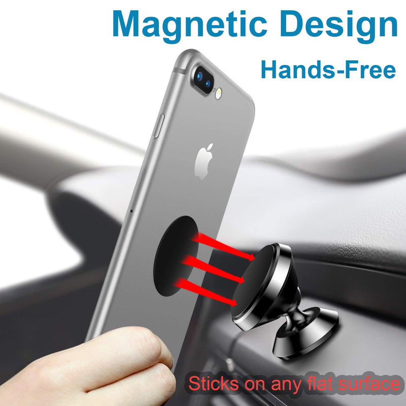 [Australia - AusPower] - [2 Pack] Magnetic Phone Mount for Car [2022 New Version] Strong Magnet / 360° Rotation/Metal Body, Universal Magnetic Car Phone Holder, Stick On Dashboard for All Phone Metallic black 