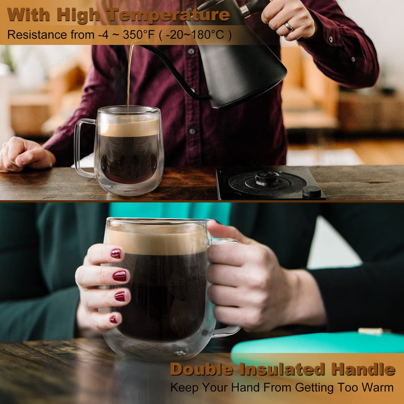 [Australia - AusPower] - 12 oz Double Walled Glass Coffee Mugs with Handle, Thermal Insulated and No Condensation Clear Coffee Mug, Glass Cups for Americano, Latte, Espresso, Cappuccinos Beverage and Tea 12 OZ 