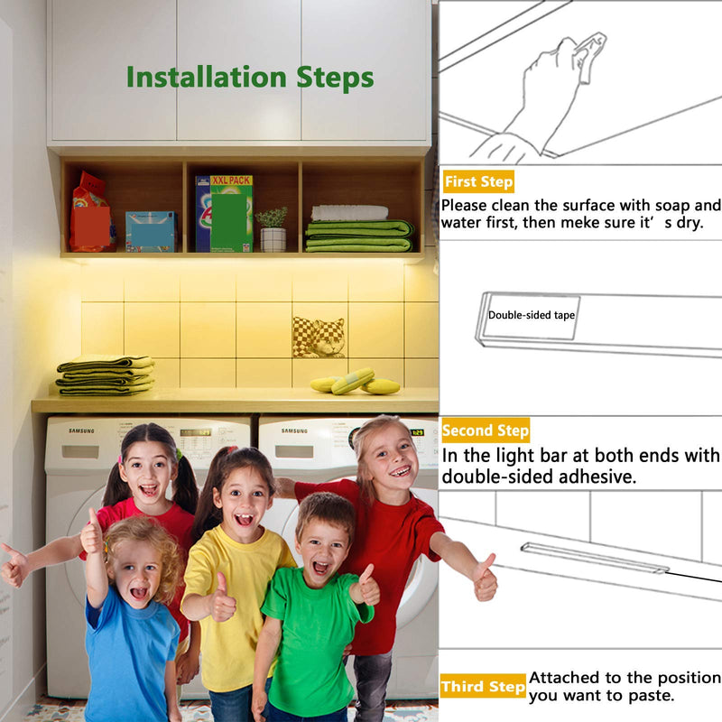 [Australia - AusPower] - Under Cabinet Light, 12Inch LED Closet Light with Memory Function, Warm White 3000K Dimmable Plug in USB LED Light, Slim LED Light Bar for Room 
