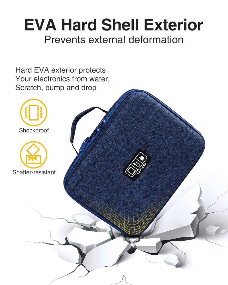 [Australia - AusPower] - Luxtude EVA Electronics Organizer, Hard Shell Protective Travel Cord Organizer, Cable Organizer Bag, Shockproof Cord Organizer Travel Case for iPad Pro (up to 11"), Cable, Charger, USB Blue 