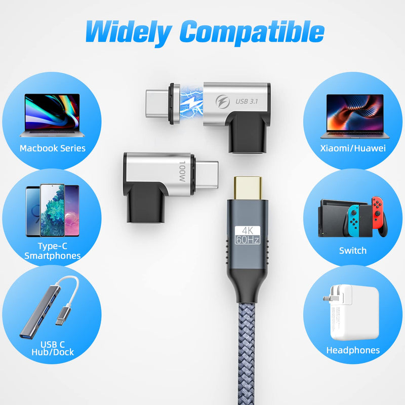 [Australia - AusPower] - 2Pack USB C Magnetic Adapter 24Pin Magnetic USB C Adapter with 6.6FT USB C 3.1 Cable Support PD 100W Quick Charge, USB 3.1 10Gbps Data Transfer, 4K@60Hz Video Output for MacBook Pro/Air USB-C Laptop 