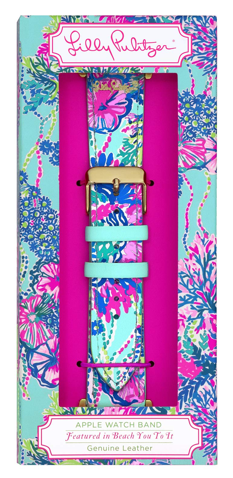 [Australia - AusPower] - Lilly Pulitzer Genuine Leather Watch Band Sized to Fit 38mm & 40mm Smartwatches Compatible with Apple Watch Series 1-6 Beach You To It 