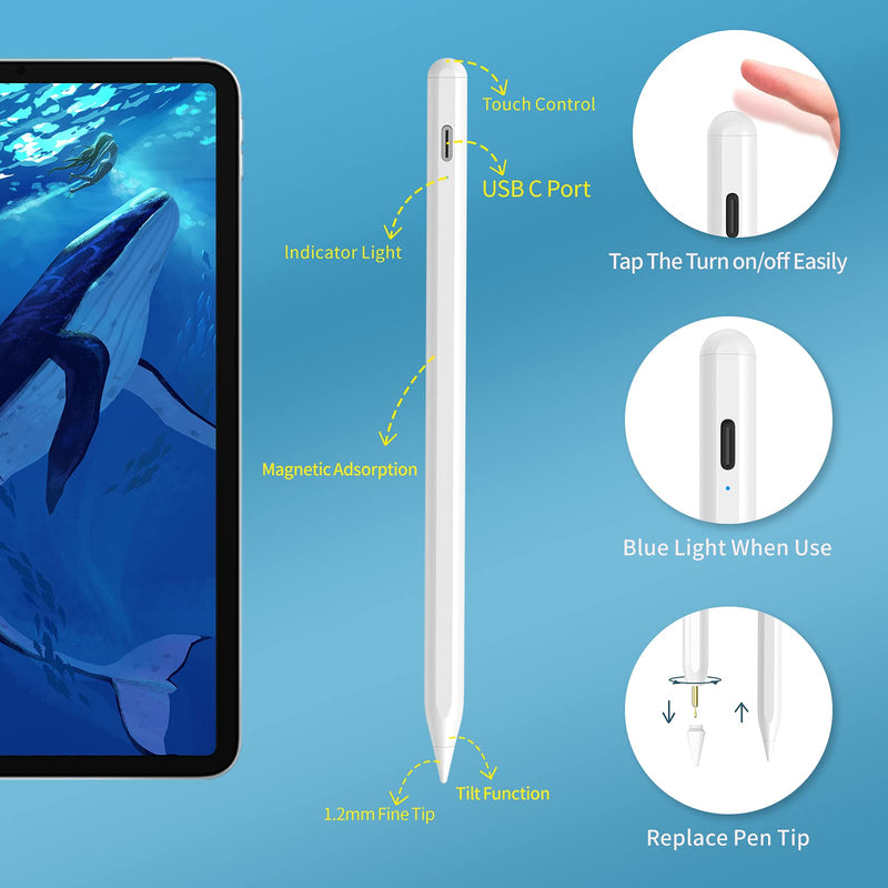 [Australia - AusPower] - Stylus Pen for iPad with Tilt Sensitive and Magnetic Design, Digital Pencil Compatible with 2018 and Later Model,Apple iPad Pro 11/12.9 Inch,iPad 6/7/8th Gen,iPad Mini 5th Gen,iPad Air 3rd/4th Gen 