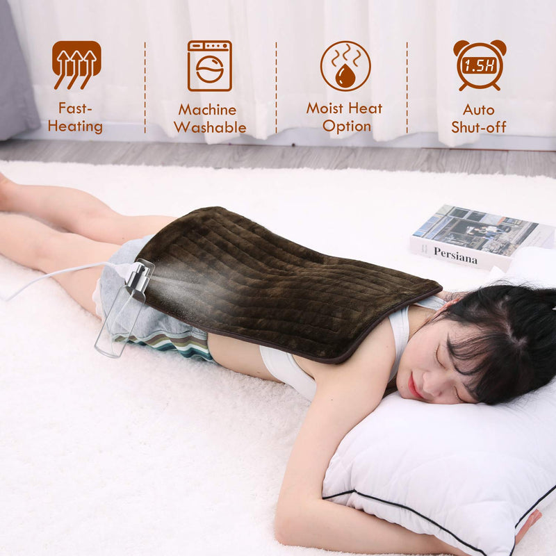 [Australia - AusPower] - Heating Pad for Back Pain, Neck and Shoulders and Cramps, 12" x 24" inch and 6 Heat Settings with 1.5 Hours Auto Shut Off-Coffee 