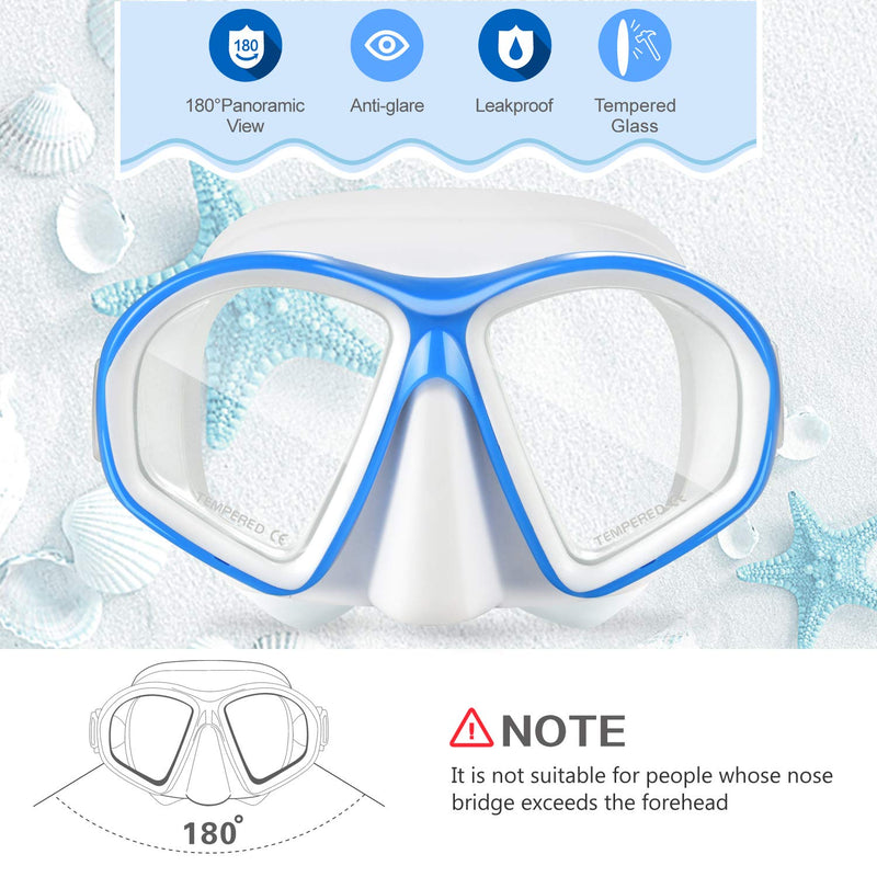 [Australia - AusPower] - Supertrip Kids Snorkel Mask-Scuba Diving Goggles Anti-Leak Snorkeling Freediving Mask Easybreath Tempered Glass Professional Swimming Gear for Youth Boys and Girls White blue 