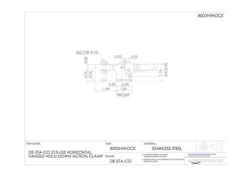 [Australia - AusPower] - DE-STA-CO 213-USS Horizontal Handle Hold Down Action Clamp 