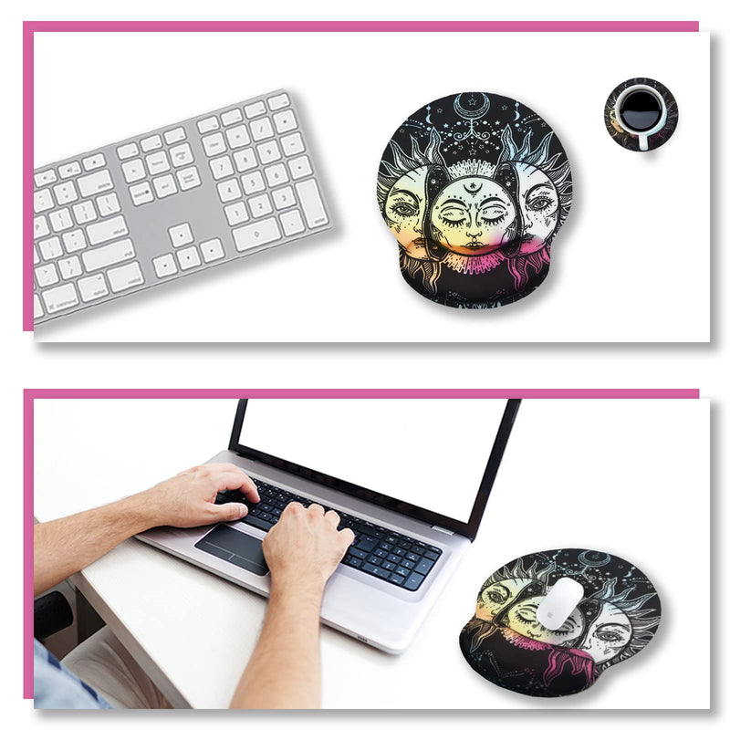 [Australia - AusPower] - ArtSo Ergonomic Mouse Pad with Wrist Rest Support, Memory Form Non-Slip Rubber Base Mousepad for Home, Office, Easy Typing & Pain Relief, Mandala Sun Face 