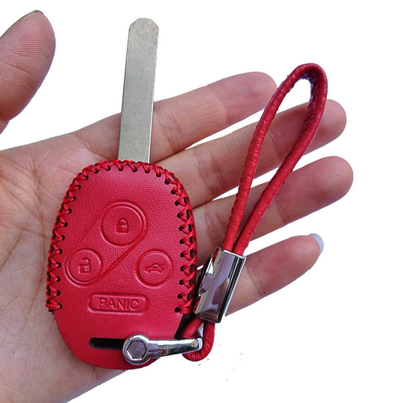 [Australia - AusPower] - Alegender Genuine Leather Key Fob Cover Bag Protector Remote Jacket Holder Fit for Honda 3+1 Buttons CRV Accord Civic Polit Head Key Red 