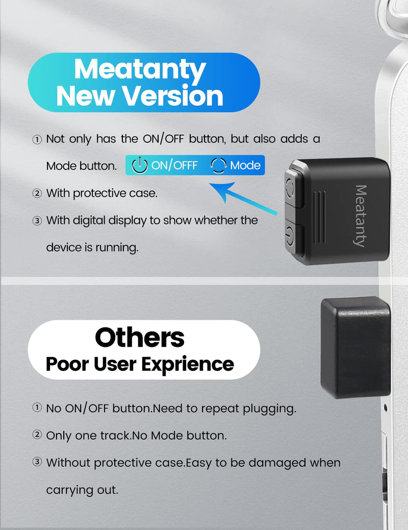 [Australia - AusPower] - Meatanty USB Mouse Jiggler Tiny Undetectable Mouse Mover with Separate Mode and ON/OFF Buttons,Digital Display and Protective Cover,Supports Multi-Track,Driver-Free,Plug-and-Play Keeps PC/Laptop Awake 1 Pcs 