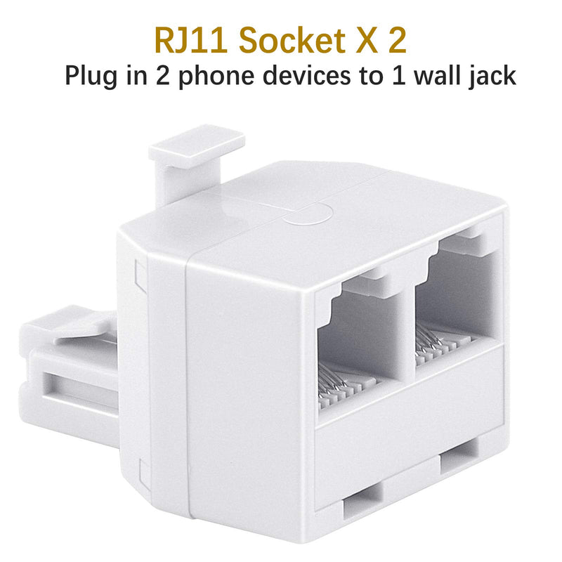 [Australia - AusPower] - Uvital RJ11 Duplex Wall Jack Adapter Dual Phone Line Splitter Wall Jack Plug 1 to 2 Modular Converter Adapter for Office Home ADSL DSL Fax Model Cordless Phone System, White(2 Packs) 2 Pack 