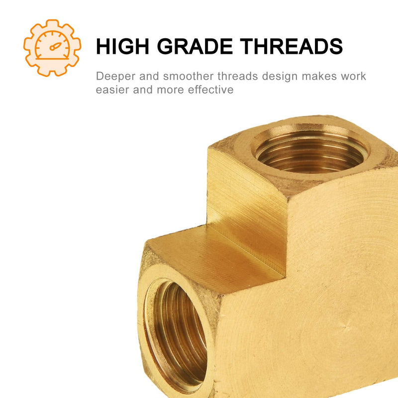 [Australia - AusPower] - SUNGATOR Brass Pipe Fitting, Barstock Tee, 1/4" x 1/4" x 1/4" NPT Female Pipe (4-Pack) 4 Pack 