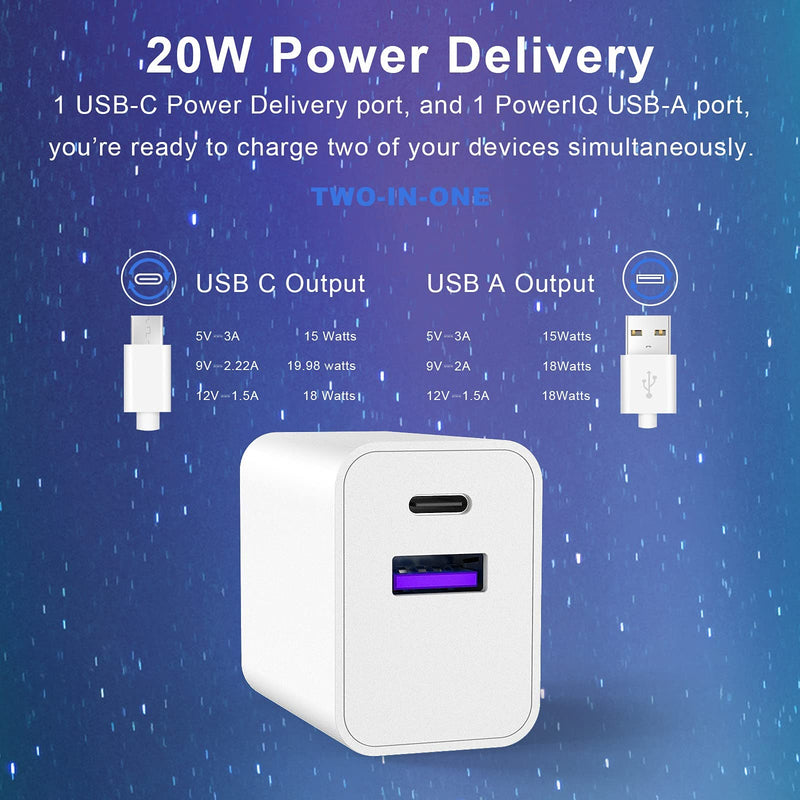 [Australia - AusPower] - Fast Charging Block, iPhone 13 Charger Block, Seedato Upgraded [Safety Certified] 20W Dual USB C Wall Power Adapter Charger Brick Cube Compatible for Apple Watch Series 7 iPhone 13 12 Pro Max iWatch 