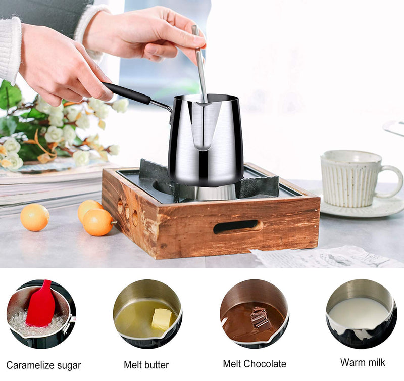 [Australia - AusPower] - Turkish Coffee Pot, Stainless Steel Milk and Coffee Warmer, Ibrik Cezve Arabic Briki Coffee Pot, Chocolate and Butter Melting Pot with Heat Resistant Handle, 20 OZ, 600 ML 