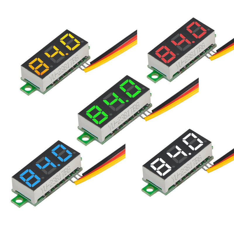 [Australia - AusPower] - MakerFocus 5pcs Mini Digital Voltmeter DC 0.28 Inch Three-Line DC 0-100V Mini Digital Voltmeter Gauge Tester LED Display Reverse Polarity Protection and Accurate Pressure Measurement 5 Colours 