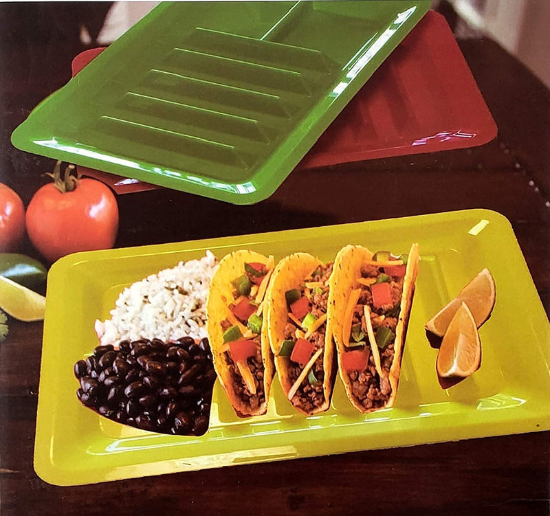 [Australia - AusPower] - Set of Three Taco Holder Stand Platter Stand Up Divider Plates Multi Colored Plastic Plates (Rectangle) Rectangle 