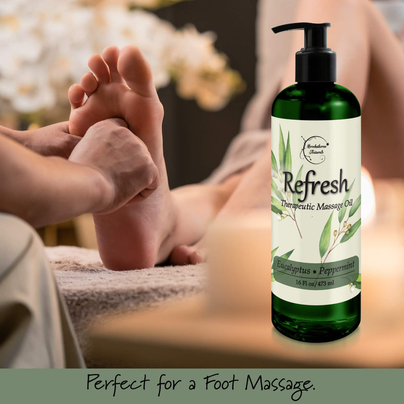 [Australia - AusPower] - Refresh Massage Oil with Eucalyptus & Peppermint Essential Oils - Great for Massage Therapy. All Natural Muscle Relaxer. Ideal for Full Body Massage – Nut Free Formula 16oz 16 Fl Oz (Pack of 1) 