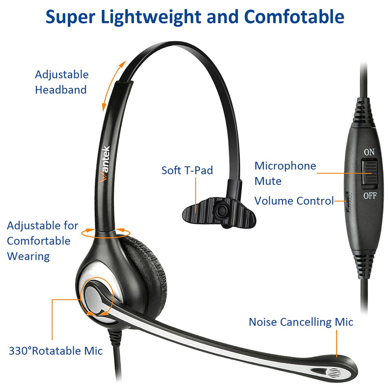 [Australia - AusPower] - Phone Headset 2.5mm with Microphone Noise Cancelling & Volume Controls, Telephone Headphone Compatible with Panasonic Dect 6.0 Phones, Comfort-Fit Telephone Headset for AT&T Vtech Cordless Phones Black 