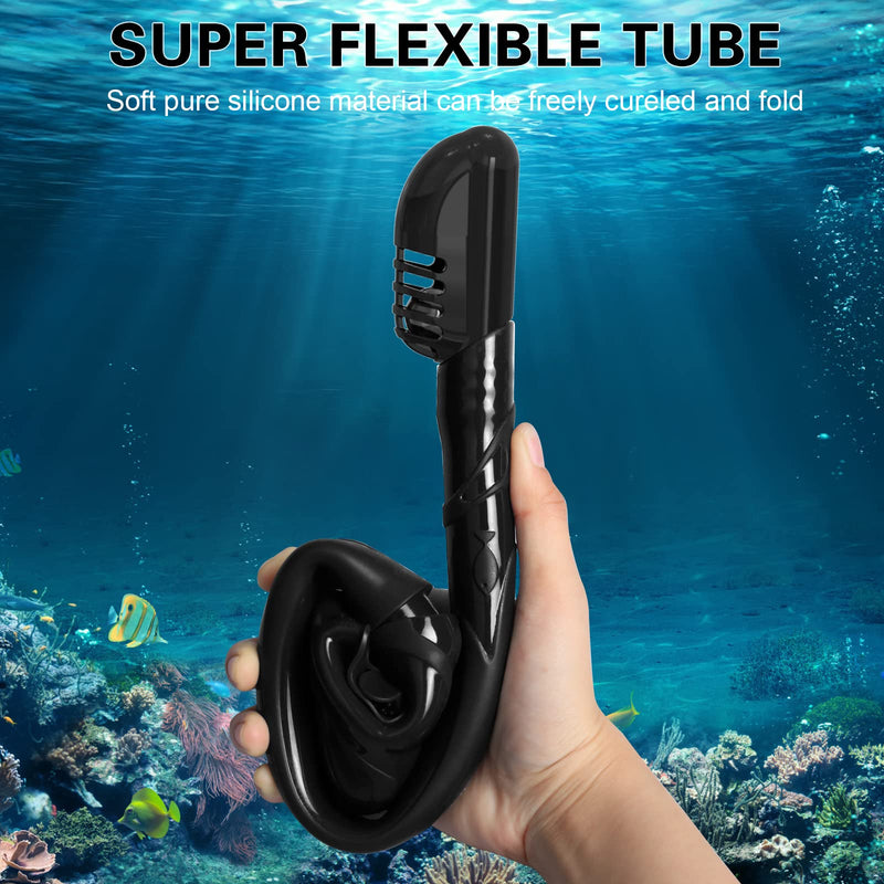 [Australia - AusPower] - Bairuifu Diving Dry Snorkel, J-Shape Full Food-Grade Silicone Freediving Snorkel for Snorkeling Scuba Diving Freediving Swimming, Dry Top Snorkeling Black Dry top valve 