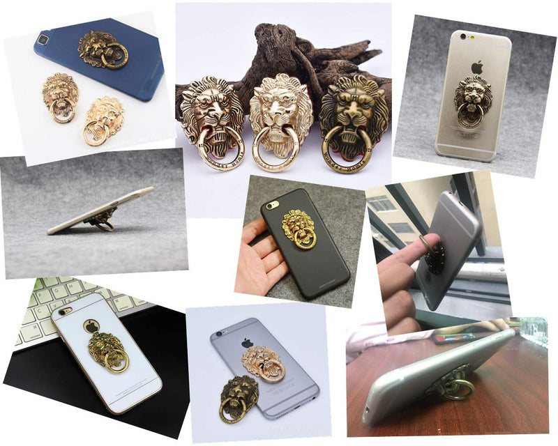 [Australia - AusPower] - Lion Pattern Cell Phone Ring Stand Holder Colorful Cute Pattern Painted Universal Metal Buckle Finger Ring Kickstand Compatible Various Smartphones Tablet Or Phone Cases (Gold) Gold 