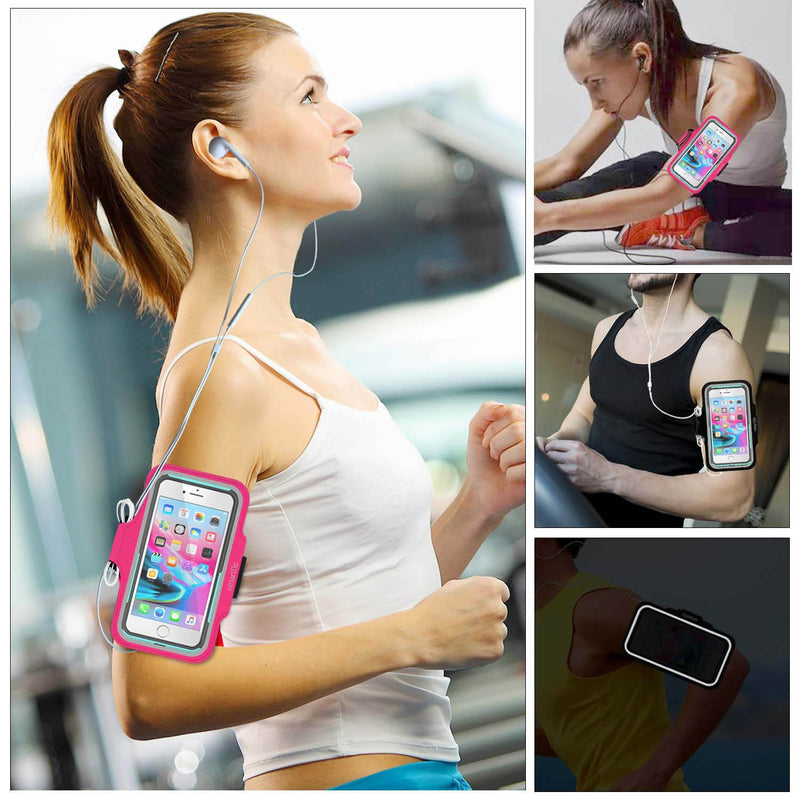 [Australia - AusPower] - Smartlle Phone Holder for Running, Universal Armband for Cellphone, iPhone 13 12 11 Pro/XR/XS/X/SE/8/7/6s/6, Samsung Galaxy A/S/J, LG, Moto, Pixel, Up to 6.1’’, for Gym, Sports, Workout-Pink Pink-w/ cable locker 