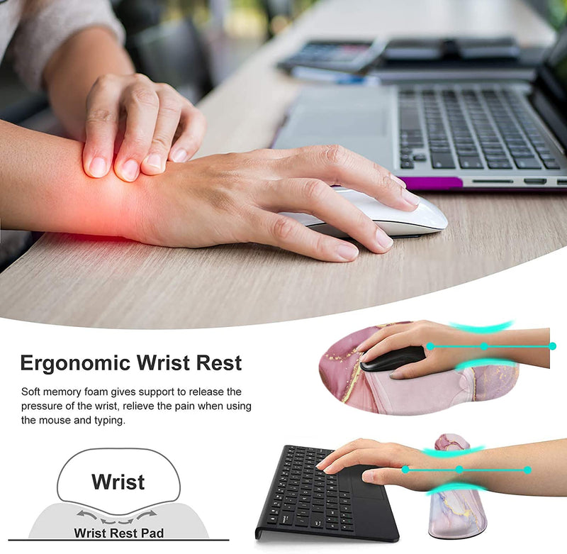 [Australia - AusPower] - Keyboard Wrist Rest and Mouse Pad Wrist Support, Ergonomic Mouse Pads Memory Foam Mouse Pad for Gaming and Office, Pain Relief Mouse Pad and Wrist Support Set Pink Marble 