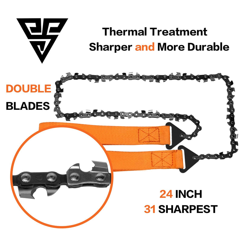 [Australia - AusPower] - Loggers Art Gens 24"-31"Two-sided Teeth Pocket Chain Saw & FREE Fire Starter,3X Faster with Cutting Blade ON Every Link,Best Compact Folding Hand Saw Tool for Survival Gear,Camping,Hunting b.24In Green 