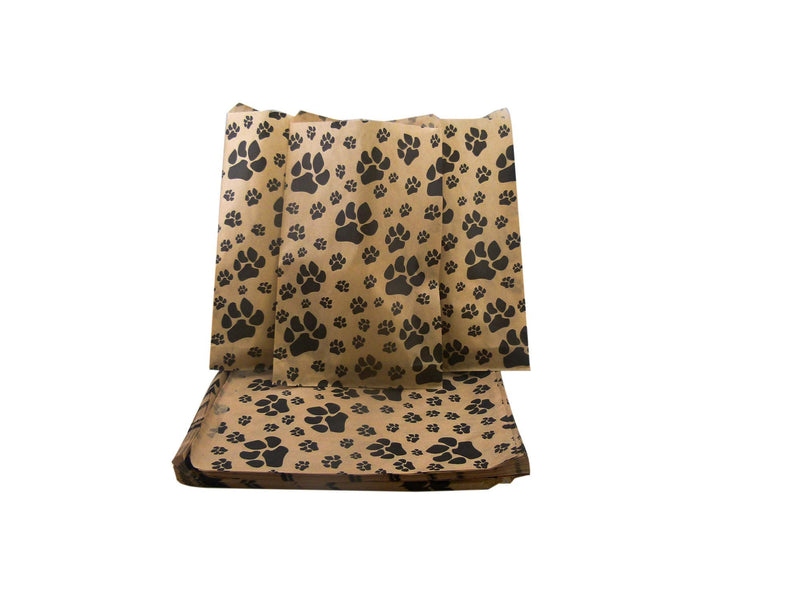 [Australia - AusPower] - 100 Bags Flat Plain Paper or Patterned Bags for candy, cookies, merchandise, pens, Party favors, Gift bags (4" x 6", Paw Print) 4" x 6" 