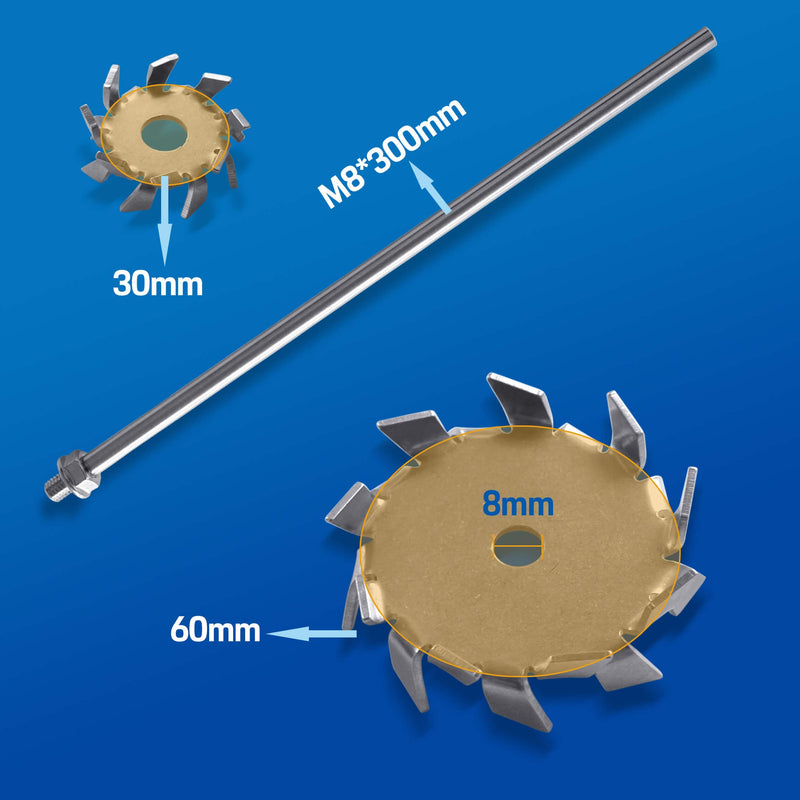 [Australia - AusPower] - Dispersing Disc Dispersion Impeller - Stainless Steel Dispersing Machine Blade Paddle, 8x300mm Rod with 3cm and 6cm Disc 3mm and 6mm disc 