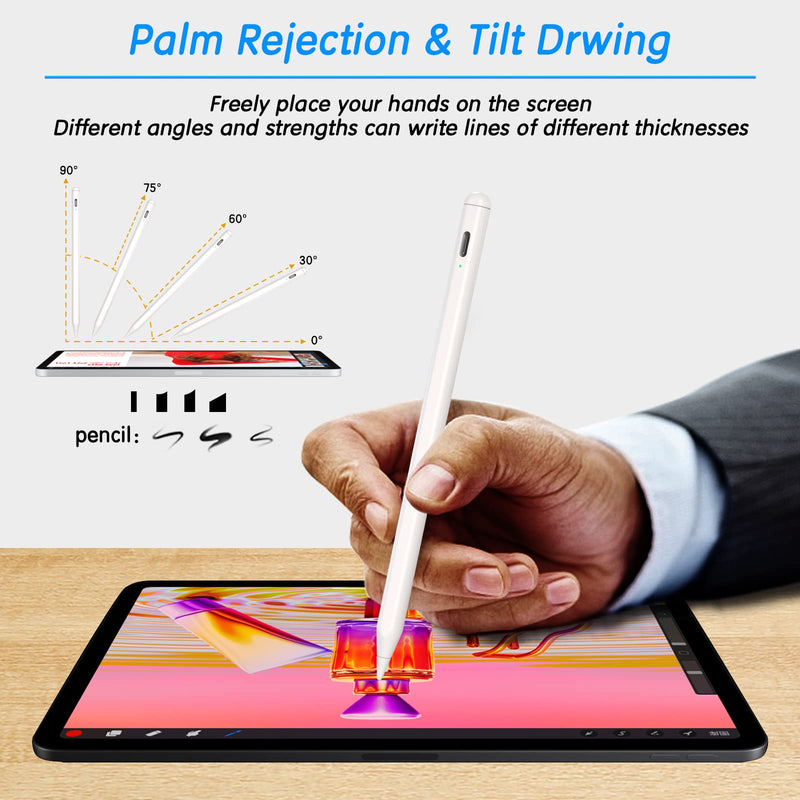 [Australia - AusPower] - Stylus Pen for iPad with Palm Rejection, Pencil 2nd Generation Compatible with 2018-2022 Apple iPad 6/7/8/9 iPad Air 3/4/5 iPad Pro 11/12.9 Inch iPad Mini 5/6, Smart Bluetooth Pen for Writing Drawing 