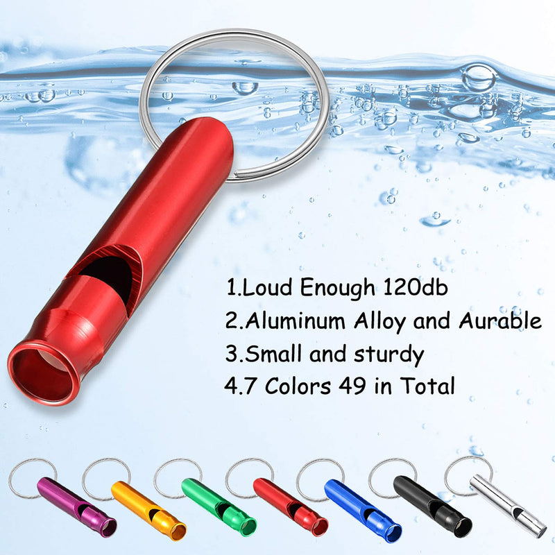 [Australia - AusPower] - 49 Pieces Emergency Whistle with Keychain, Aluminum Keychain Whistle Emergency Survival Whistle Key Chain for Outdoor Camping Hiking Boating Hunting Fishing, 7 Colors 