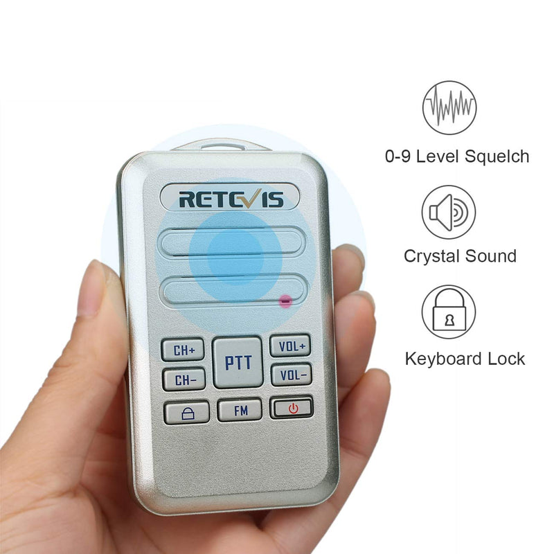 [Australia - AusPower] - Retevis RT20 Rechargeable Walkie Talkies for Adults Seniors Wearable Mini 2 Way Radios with VOX Keyboard Lock Clear Audio(Silver,3 Pack) 