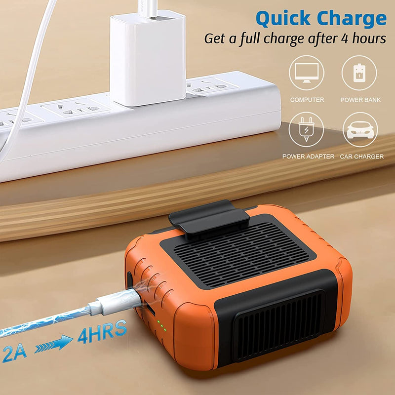 [Australia - AusPower] - Yeedie 3-in-1 Portable Waist Clip Fan, 6000mAh Personal Rechargeable Neck Fan up to 16H, Strong Airflow, 3 Speed, Hand Free Battery Operated Belt & Necklace Fan for Working Hiking Fishing orange 