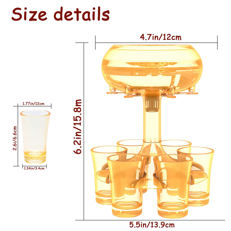 [Australia - AusPower] - 6 Shot Glass Dispenser and Holder Shots Dispenser for Filling Liquids Beverage Dispenser with 6 Cups Cocktail Dispenser Carrier Liquor Dispenser Drink Tool Yellow 